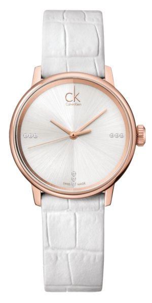 Calvin Klein Accent White Dial White Leather Strap Watch for Women - K2Y2Y6KW Authentic Buy Shop Now