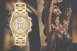 Michael Kors Ritz Chronograph Gold Dial Gold Steel Strap Watch For Women - MK6597 Authentic Buy Shop Now