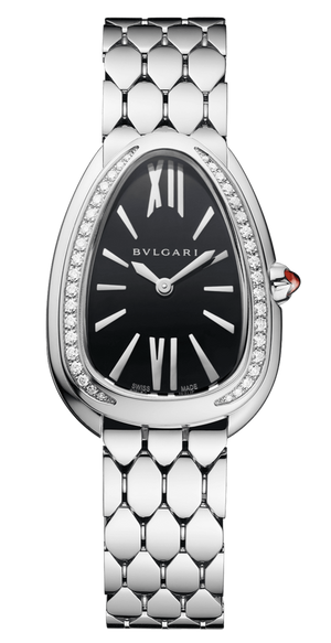 Bvlgari Serpenti Seduttori Diamonds Black Dial Silver Steel Strap Watch for Women - SERPENTI103449 Authentic Buy Shop Now