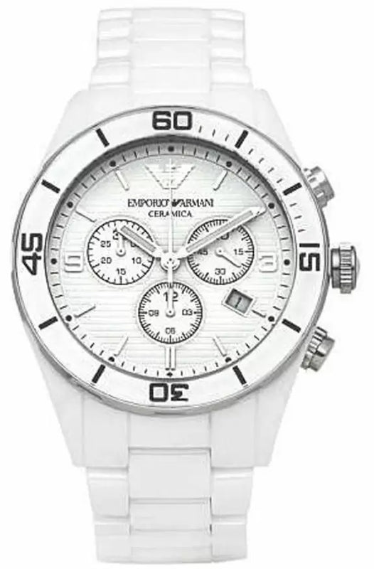 Emporio Armani Ceramic Chronograph White Dial White Ceramic Strap Watch For Men - AR1424 Authentic Buy Shop Now