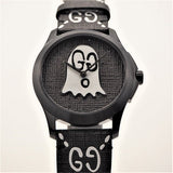 Gucci G Timeless Ghost Black Dial Black Leather Strap Watch For Men - YA1264018 Authentic Buy Shop Now