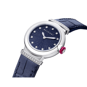 Bvlgari Lvcea Intarsio Aventurine Diamonds Blue Dial Blue Leather Strap Watch for Women - LVCEA103617 Authentic Buy Shop Now
