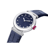 Bvlgari Lvcea Intarsio Aventurine Diamonds Blue Dial Blue Leather Strap Watch for Women - LVCEA103617 Authentic Buy Shop Now