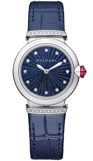 Bvlgari Lvcea Intarsio Aventurine Diamonds Blue Dial Blue Leather Strap Watch for Women - LVCEA103617 Authentic Buy Shop Now