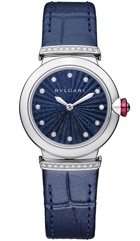 Bvlgari Lvcea Intarsio Aventurine Diamonds Blue Dial Blue Leather Strap Watch for Women - LVCEA103617 Authentic Buy Shop Now