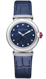 Bvlgari Lvcea Intarsio Aventurine Diamonds Blue Dial Blue Leather Strap Watch for Women - LVCEA103617 Authentic Buy Shop Now