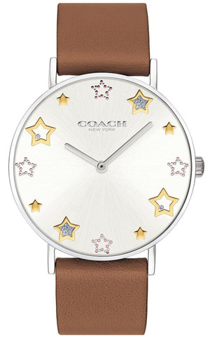 Coach Perry White Dial Brown Leather Strap Watch for Women - 14503242 Authentic Buy Shop Now