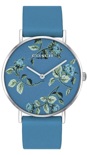 Coach Perry Floral Blue Dial Blue Leather Strap Watch for Women - 14503294 Authentic Buy Shop Now