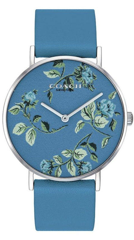 Coach Perry Floral Blue Dial Blue Leather Strap Watch for Women - 14503294 Authentic Buy Shop Now