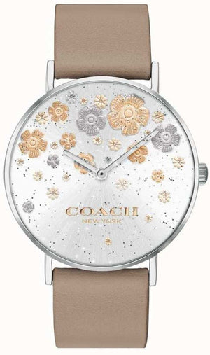 Coach Perry Quartz Silver Dial Brown Leather Strap Watch for Women - 14503326 Authentic Buy Shop Now