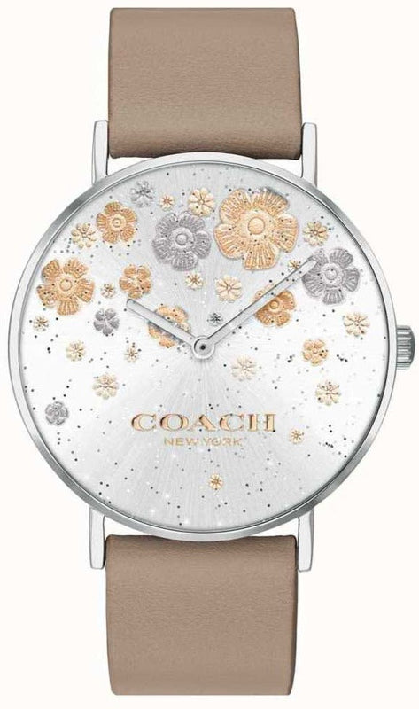 Coach Perry Quartz Silver Dial Brown Leather Strap Watch for Women - 14503326 Authentic Buy Shop Now