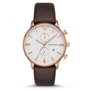Emporio Armani Retro Quartz White Dial Brown Leather Strap Watch For Men - AR1936 Authentic Buy Shop Now