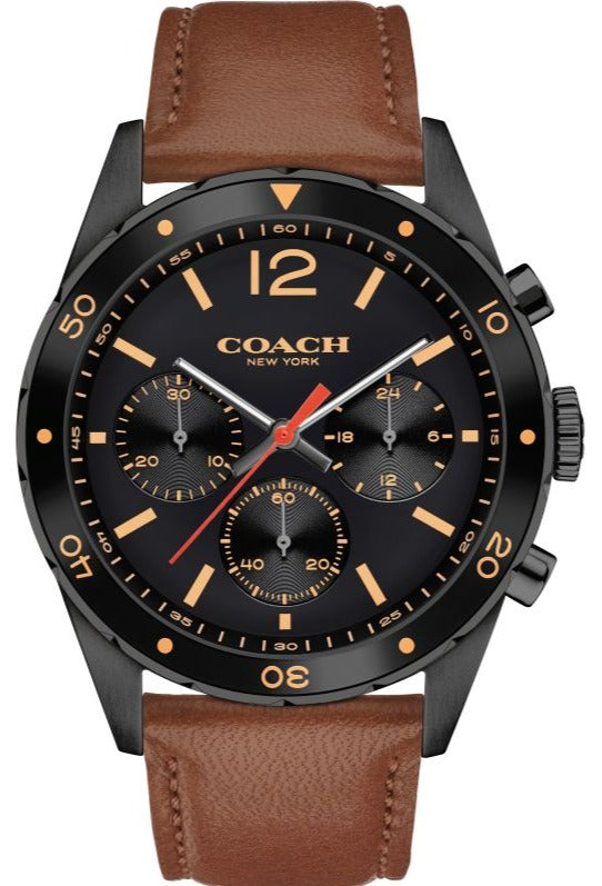 Coach Sullivan Chronograph Black Dial Brown Leather Strap Watch for Men - 14602070 Authentic Buy Shop Now
