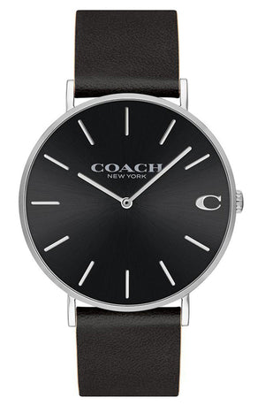 Coach Charles Black Dial Black Leather Strap Watch for Men - 14602149 Authentic Buy Shop Now
