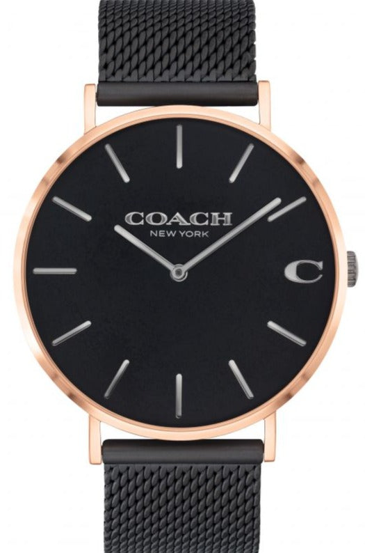 Coach Charles Black Ion Dial Black Mesh Bracelet Watch for Men - 14602470 Authentic Buy Shop Now