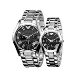 Emporio Armani Valente Chronograph Black Dial Silver Stainless Steel Watch For Men - AR0673 Authentic Buy Shop Now