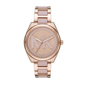 Michael Kors Janelle Three Hand Rose Gold Dial Two Tone Steel Strap Watch For Women - MK7135 Authentic Buy Shop Now