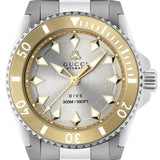 Gucci Dive Automatic 18K Gold Silver Dial Silver Steel Strap Watch for Men - YA136357 Authentic Buy Shop Now