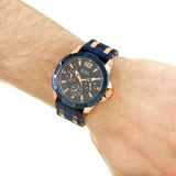 Guess Oasis Blue Dial Blue & Rose Gold Stainless Steel Strap Watch For Men - W0366G4 Authentic Buy Shop Now