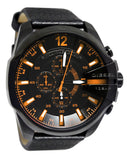 Diesel Mega Chief Chronograph Black Dial Black Leather Strap Watch For Men - DZ4291 Authentic Buy Shop Now