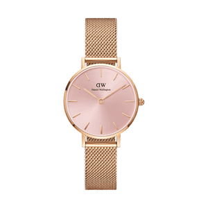 Daniel Wellington Petite Melrose Pink Dial Rose Gold Mesh Strap Watch For Women - DW00100368 Authentic Buy Shop Now