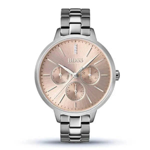 Hugo Boss Symphony Red Gold Dial Silver Steel Strap Watch for Women- 1502421 Authentic Buy Shop Now