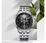 Citizen Eco Drive Chronograph Black Dial Silver Steel Strap Watch For Men - AT2140-55E Authentic Buy Shop Now