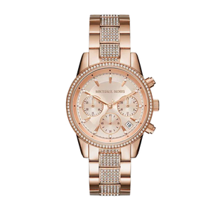 Michael Kors Ritz Chronograph Rose Gold Dial Rose Gold Steel Strap Watch For Women - MK6485 Authentic Buy Shop Now