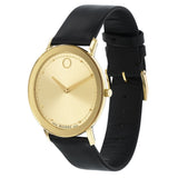 Movado Sapphire Gold Dial Black Leather Strap Watch For Men - 606883 Authentic Buy Shop Now