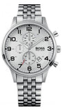 Hugo Boss Aeroliner Chronograph White Dial Silver Steel Strap Watch For Men - 1512445 Authentic Buy Shop Now