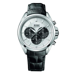 Hugo Boss Driver Chronograph Quartz Silver Dial Black Leather Strap Watch For Men - 1512880 Authentic Buy Shop Now