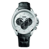 Hugo Boss Driver Chronograph Quartz Silver Dial Black Leather Strap Watch For Men - 1512880 Authentic Buy Shop Now