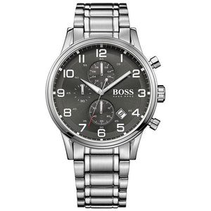 Hugo Boss Aeroliner Black Dial Silver Steel Strap Watch for Men - 1513181 Authentic Buy Shop Now