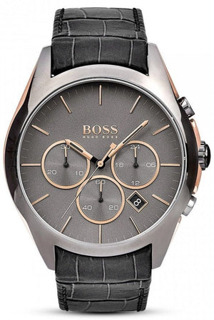 Hugo Boss Onyx Grey Dial Black Leather Strap Watch for Men - 1513366 Authentic Buy Shop Now
