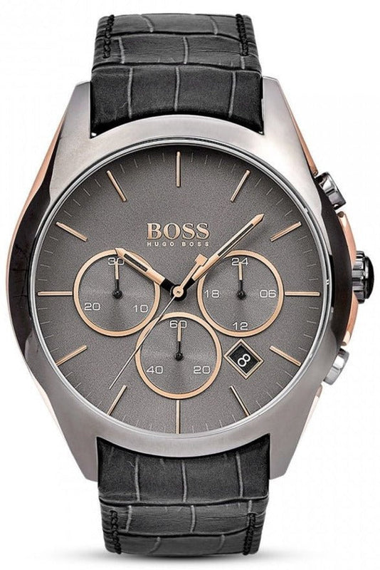 Hugo Boss Onyx Grey Dial Black Leather Strap Watch for Men - 1513366 Authentic Buy Shop Now