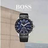 Hugo Boss Rafale Chronograph Blue Dial Black Leather Strap Watch For Men - 1513391 Authentic Buy Shop Now