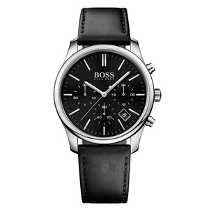Hugo Boss Time One Chronograph Black Dial Black Leather Strap Watch for Men - 1513430 Authentic Buy Shop Now