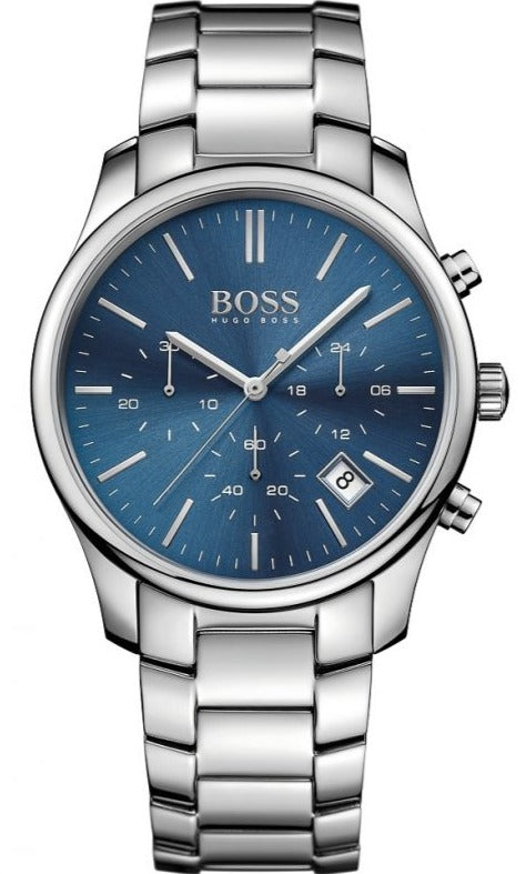 Hugo Boss Commander Blue Dial Silver Steel Strap Watch for Men - 1513434 Authentic Buy Shop Now