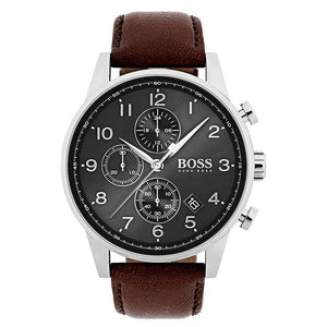 Hugo Boss Navigator Grey Dial Brown Leather Strap Watch for Men - 1513494 Authentic Buy Shop Now