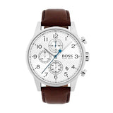 Hugo Boss Navigator White Dial Brown Leather Strap Watch for Men - 1513495 Authentic Buy Shop Now