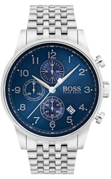 Hugo Boss Navigator Chronograph Blue Dial Silver Steel Strap Watch for Men - 1513498 Authentic Buy Shop Now