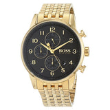 Hugo Boss Navigator Black Dial Gold Steel Strap Watch for Men - 1513531 Authentic Buy Shop Now