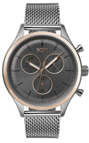 Hugo Boss Companion Chronograph Grey Dial Silver Mesh Bracelet Watch For Men - 1513549 Authentic Buy Shop Now