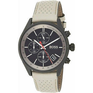 Hugo Boss Grand Prix Chronograph Black Dial Grey Leather Strap Watch for Men - 1513562 Authentic Buy Shop Now