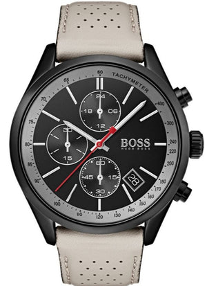 Hugo Boss Grand Prix Chronograph Black Dial Grey Leather Strap Watch for Men - 1513562 Authentic Buy Shop Now