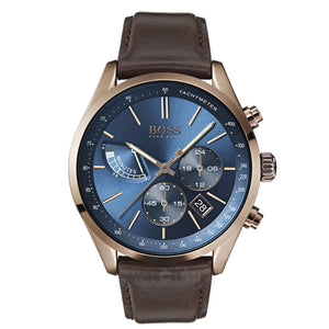 Hugo Boss Grand Prix Blue Dial Brown Leather Strap Watch for Men - 1513604 Authentic Buy Shop Now