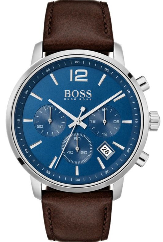 Hugo Boss Attitude Blue Dial Brown Leather Strap Watch for Men - 1513606 Authentic Buy Shop Now