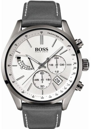 Hugo Boss Grand Prix White Dial Grey Leather Strap Watch for Men - 1513633 Authentic Buy Shop Now