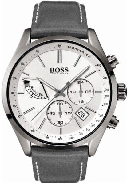 Hugo Boss Grand Prix White Dial Grey Leather Strap Watch for Men - 1513633 Authentic Buy Shop Now