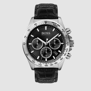 Hugo Boss Hero Chronograph Black Dial Black Leather Strap Watch For Men - 1513752 Authentic Buy Shop Now